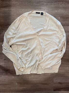 Light Cream V-Neck Button-Front Cashmere & Silk Cardigan Sweater